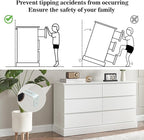 White Bedroom Dresser Modern 6 Drawers Dressers Wood Organizer Wide Dresser & Chest of Drawers Storage for Living Room, Entryway, Hallway
