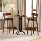 COSTWAY Bar Stool Set of 2, 30.5'' Bar Height Barstools w/Curved Backrest, Faux Leather Cushion & Rubber Wood Frame, Mid Century Modern Island Chairs for Kitchen Bar Cafe, Walnut