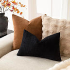Foindtower Pack of 2 Soft Textured Chenille Throw Decorative Pillow Covers Lumbar Accent Solid Cushion Cover Cozy Farmhouse Pillow Case with Zipper for Couch Sofa Bedroom Living Room 12x24 Inch, Black