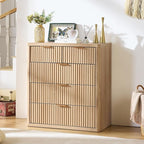 LEYAOYAO Fluted 5 Drawers Dresser for Bedroom Set of 2, 34" Tall Modern Chest of Drawers with Metal Handle, Curved Profile Design,Natural Wood Drawer Organizer for Bedroom, Living Room, Hallway