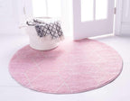 Unique Loom Trellis Frieze Collection Area Rug - Geometric (4' 1" Round, Light Pink/ Ivory)