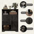 Fameill Farmhouse Storage Cabinet with 2 Drawers & Shelves,Freestanding Kitchen Cabinet with Doors,Floor Storage Organization for Living Room,Bathroom,Laundry,Black