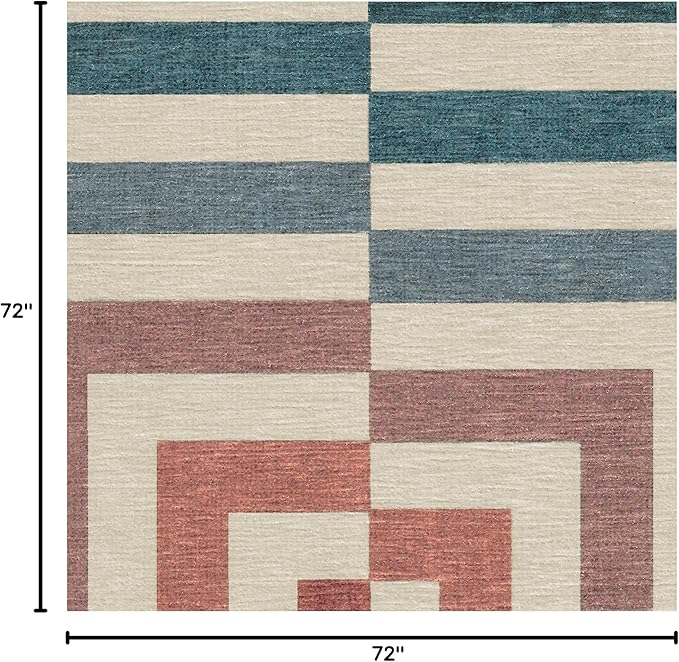 RUGGABLE x Jonathan Adler Machine Washable Modern Area Rug – Op Art Teal 6 ft Round, Stain-Resistant, Non-Slip – Medium Rugs for Living Room, Bedroom, Hallway, Entryway & Office–with Cushioned Pad