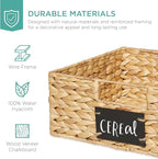 Best Choice Products Set of 4 13x12in Water Hyacinth Pantry Baskets, Woven Organizers w/Chalkboard Label, Chalk Marker - Natural
