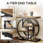 Tribesigns End Table for Living Room, 4-Tier Narrow Side Table with Storage Shelves, Industrial Bedside Table for Bedroom, Wood Small Sofa Side Table with Geometric Metal Frame (1 PC, Natural Brown)