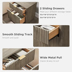 T4TREAM 23'' Fluted Nightstand Set of 2 with Charging Station, Large 2 Drawer Side Table, Modern End Table with Storage, Mid Century Bedside Table for Bedroom, Living Room, Curved Profile, Grey Alder