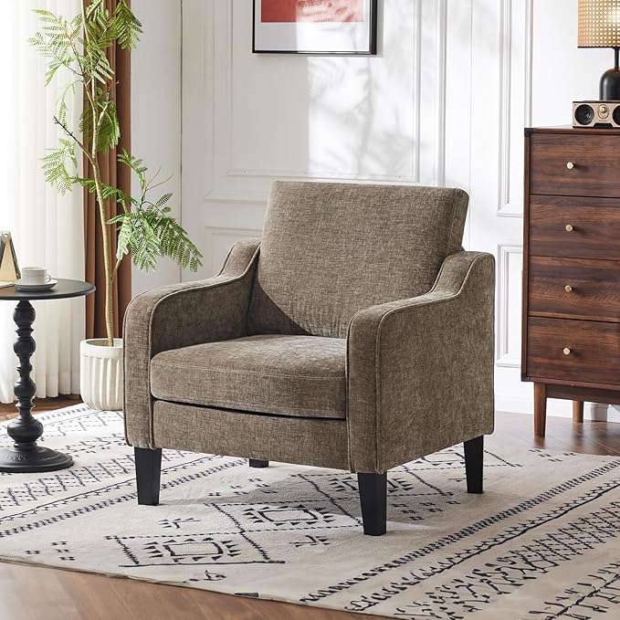 VINGLI Accent Chair for Living Room Chairs Light Brown Reading Chair for Bedroom Scooped Arm Chair Mid Century Modern Accent Chairs Upholstered Comfy Chair for Apartment, Waiting Room
