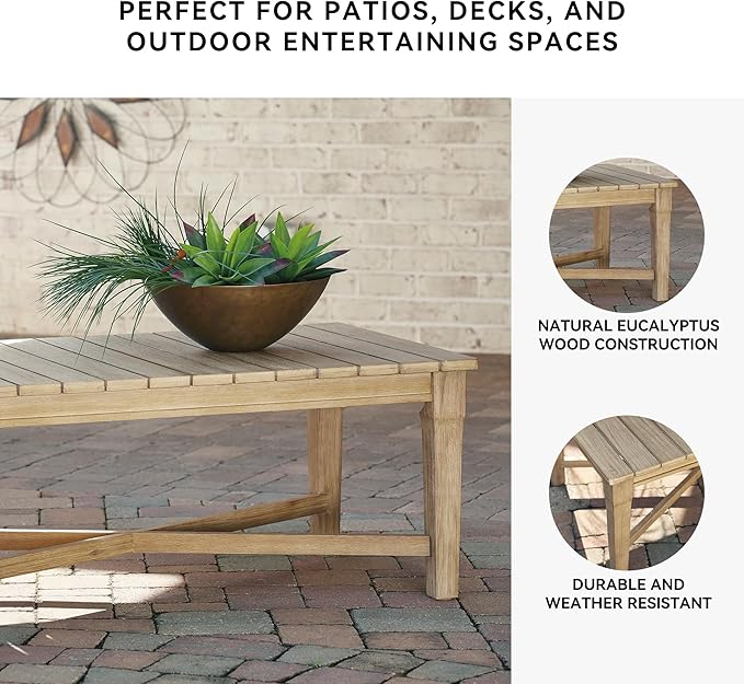 Signature Design by Ashley Outdoor Eucalyptus Carter Hall Patio Coffee Table, Beige