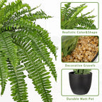 Hollyone Artificial Fern Plants in Pot 34.6" Large Artificial Boston Fern 39 Leaves for Outdoors & Indoor Faux Potted Plant Fake Ferns Bush Plant for Patio Garden Farmhouse Porch Home Decor Green