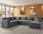 Belffin Large Modular Sectional Sofa with Deep Chaise, Corduroy U Shaped Couch with 9" Soft Dual-Layer 7 Seats Cushion for Living Room, Apartment, Light Grey