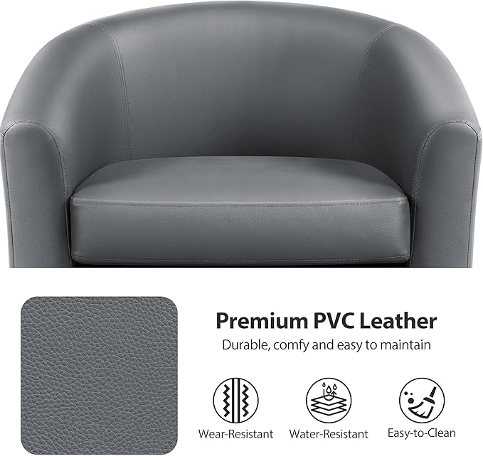 Yaheetech PU Leather Barrel Chair, Modern Accent Chair with Wood Sturdy Legs, Faux Leather Club Chair Comfy Armchair Modern Tub Chair for for Living Room Bedroom Waiting Room, Gray