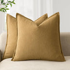 Foindtower Pack of 2, Decorative Linen Soild Throw Pillow Covers Soft Accent Cushion Case Boho Farmhouse Pillowcase for Chair Couch Sofa Bedroom Living Room Home Decor 18 x 18 Inch Honey Mustard