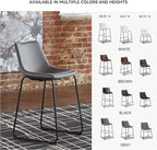 Signature Design by Ashley Centiar Modern Faux Leather 23.75" Counter Height Bucket Seat Barstool, Tubular Metal Base, Footrest for Comfort, Set of 2, Gray