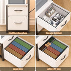 YOUNGAR Office Desk L Shape with File Drawers&Power Outlet, 69.3 Inch Reversible L Shaped Computer Desks,Corner L Shape or Long Desk Set up, Monitor Stand &Storage Shelves,LED Lights&CPU Stand,White