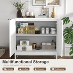 Fluted Cabinet with Storage, Buffet Cabinet Sideborad with Door, Kitchen Buffet Storage Accent Cabinets with Adjustable Shelves for Living Room, Entry, Hallway, White