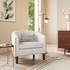 BELLEZE Accent Barrel Chairs Set of 2, Modern Tub Club Chairs Upholstered Armchairs for Living Room, Faux Leather Chairs with Gold Nail Head Trim Black Legs - Kyara (White)