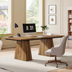 Tribesigns 63-Inch Executive Desk, Large Office Computer Desk with Double Pedestal, Modern Simple Workstations Writing Table Conference Table Business Furniture for Home Office, Light Brown