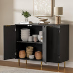 Fluted Sideboard Buffet with 3 Doors, Modern Accent Cabinet with Adjustable Shelves, Kitchen Storage Cabinet with Golden Handles, Coffee Bar for Kitchen, Living Room, Black
