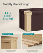 SONGMICS MAZIE Collection - 43 Inches Folding Storage Ottoman Bench, Ottoman with Storage, Foot Rest Stool, Load 660 lb, for Living Room, Synthetic Leather, Brown ULSF703