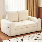 Furnimart 58" Wide Plush Loveseat, 2-Seater Sofa with Dual-Port USB Charger & Cup Holders, Corduroy Fabric, Modern Accent Couch for Small Spaces, Apartment, Living Room(Corduroy-Beige)