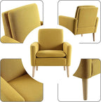 Lohoms Mid-Century Modern Accent Chair, Linen Fabric Upholstered Comfy Reading Leisure Chair for Living Room, Bedroom, Office, Waiting Room, Wood Legs, Mustard Yellow