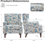 UIXE High Back Floral Accent Chair, Fabric Upholstered Armchair Wingback Arm Chair for Living Room, Nailhead Trim Single Sofa Bedroom Side Reading Seat with Retro Solid Wood Legs - Boho Blue