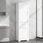 Tall Bathroom Storage Cabinet, Freestanding Storage Cabinet with 1 Door, 2 Different Size Drawers for Bathroom Living Room (White)
