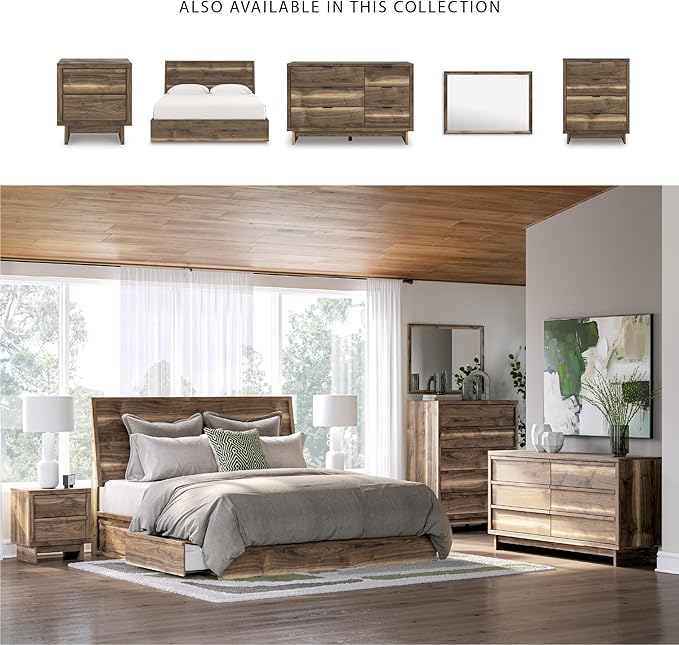 Signature Design by Ashley Darcalli Casual 5-Drawer Wide Chest with Easy Glide and Safety Stop for Bedroom, Light Brown