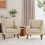 Lumibee Accent Chairs Set of 2, Modern Faux Leather Armchairs for Living Room, Comfy Upholstered Arm Chairs Tufted for Indoor Bedroom Office Room (P Cream)