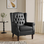 Lumibee High Back Accent Chair,Upholstered Faux Leather Wingback Armchair with Solid Wood Legs for Small Spaces,Comfy Single Sofa Chair for Living Room,Bedroom,Office-Black