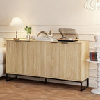 Fluted Accent Storage Cabinet, Kitchen Sideboard Buffet with 4 Fluted Doors, Adjustable Shelves for Living Room, Dining Room, Hallway (Oak)