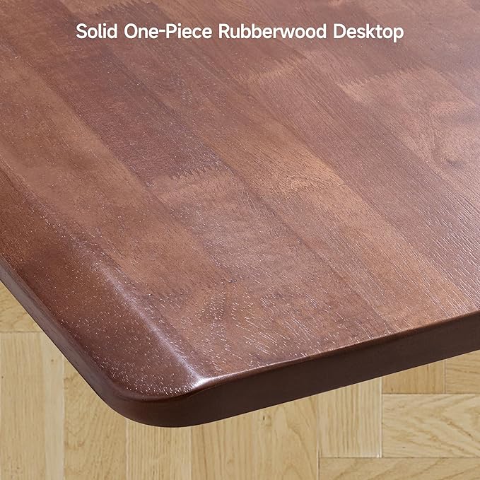 ONBRILL Standing Desk with Drawer, 47x23.6 Inches Solid Wood Desktop Stand Up Desk with Whole-Piece Board and Storage Shelf, Adjustable Height from 28-46 Inches for Home & Office, Black Walnut