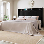 Allewie King Size Platform Bed Frame with USB Charging Station and Storage Shelf/Upholstered Velvet Wingback Headboard/Wooden Slats Support/No Box Spring Needed/Easy Assembly, Black