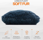 Cheer Collection Throw Pillows for Couch and Bed, Soft Shaggy Throw Pillows with Inserts Included, Cozy Long Hair Faux Fur Pillows - Set of 2-18" x 18" - Navy Blue
