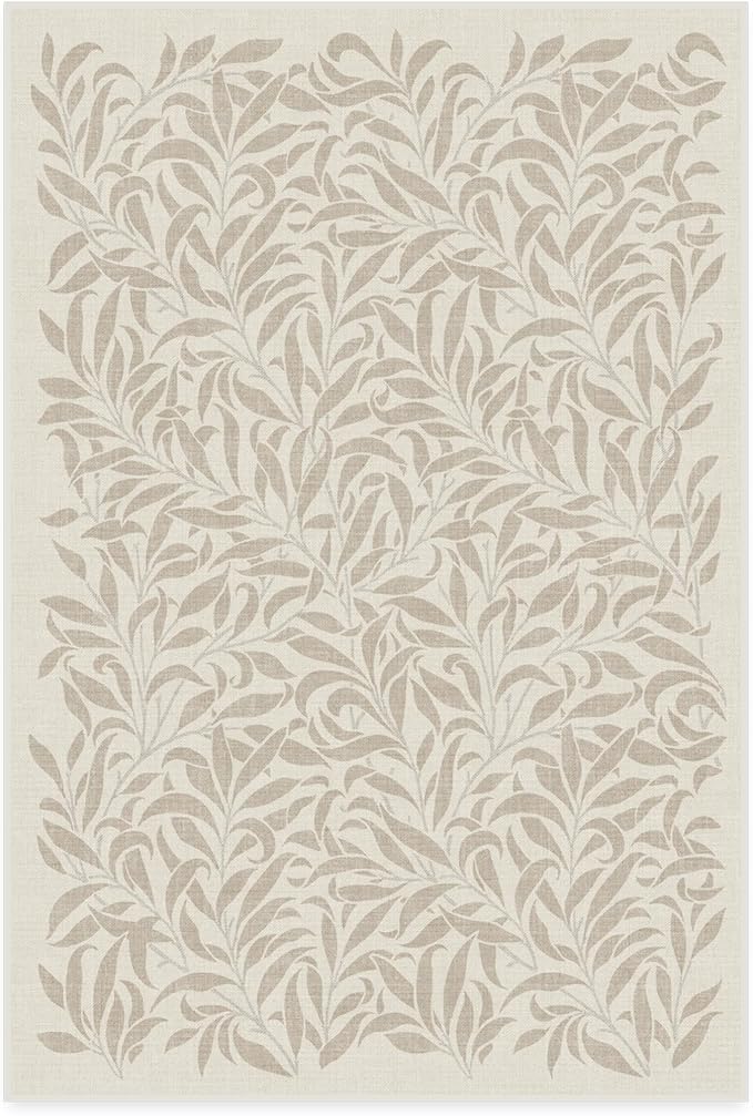 RUGGABLE x Morris & Co Washable Area Rug– Pure Willow Boughs Natural 4x6, Stain-Resistant, Non-Slip–Medium Machine Washable Rugs for Living Room, Bedroom, Hallway, Entryway & Office–with Standard Pad