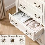 Dresser for Bedroom, 6 Drawers 48" Tall Dresser for Storage and Organization, White Farmhouse Chest of Drawers for Living Room, Closet, Hallway