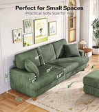 87in Corduroy Couch, Kidirect Sofa No Tool Assembly, Comfy Couches for Living Room 21in Deeper Seats, Corduroy Sofas for Living Room with 2 Pillows, Oversized Loveseat Sofa, Boho Love Seat Green Couch