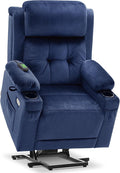 MCombo Large Triple Motor Power Lift Recliner Chair with Massage and Heat for Elderly People, Adjustable Headrest, Infinite Position, USB Ports, Fabric 7662 (Navy Blue, Large)