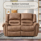 CANMOV Faux Leather Manual Loveseat Recliner, 2 Seat Reclining Chair, Overstuffed Comfortable Arms and Back Recliner Chair, Couch Set for Living Room, Bedroom Furniture, Office,Nut Brown