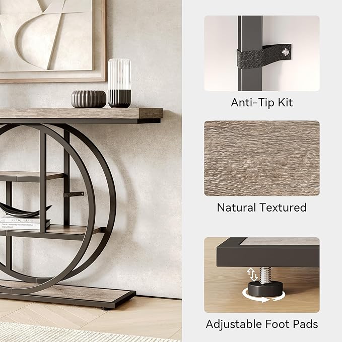 Little Tree Console Table, 4-Tier Entryway Table Behind Couch Table, 41.3-Inch Farmhouse Sofa Table for Living Room, Foyer Hallway Table for Entrance, Grey and Black