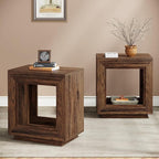 Tribesigns Rustic Wood End Table, 2 Tiered Square Side Table with Storage Shelf, Industrial Sofa Side Table for Living Room, Entrance (2, Brown)