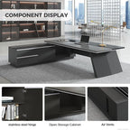 L Shape Executive Desk with Drawers – Modern Large Office Desk for Home Office, Spacious Computer Workstation with Storage Cabinets, Black Finish (Black/Left, 87" L * 63" W * 30" H)