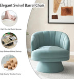 Swivel Accent Chair,Upholstered Velvet 360° Swivel Barrel Chair for Living Room Overstuffed Bouncle Reading Chair Round Armchair for Bedroom,Vanity,Office (Blue)
