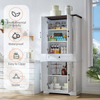 71" White Tall Pantry Cabinet with Drawer and Adjustable Shelves, Modern Storage Cabinet with Doors, Kitchen Buffet Cabinet, Food Pantry Storage Cabinet, Coffee Bar, Living Room and Dining Room