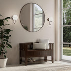 SIMPLIHOME Acadian Entryway Storage Bench - 48 inch Wide Solid Wood Hallway Seat with Shelf in Brunette Brown, Transitional Bench for Entryway or Living Room with Open Storage and Slatted Bottom