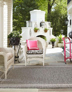 Unique Loom Outdoor Border Collection Area Rug - Soft Border (5' 1" Square, Black/ Ivory)