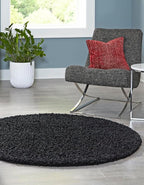 Unique Loom Solid Shag Collection Area Rug (7' 1" Round, Jet Black)