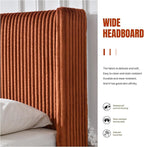 PINJU Full Size Bed Frame, Upholstered Platform Bed with Modern Vertical Striped Wingback Headboard with Wooden Slats, Easy to Assemble No Noise Free (OCHER, Full)