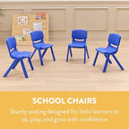 Stackable School Chairs, 12", Kids Furniture, Blue, 10-Pack