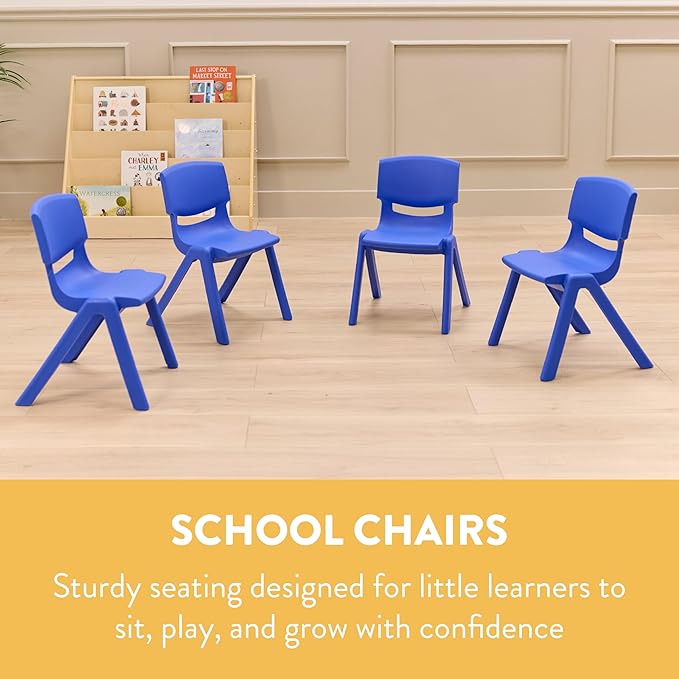 Stackable School Chairs, 12", Kids Furniture, Blue, 10-Pack